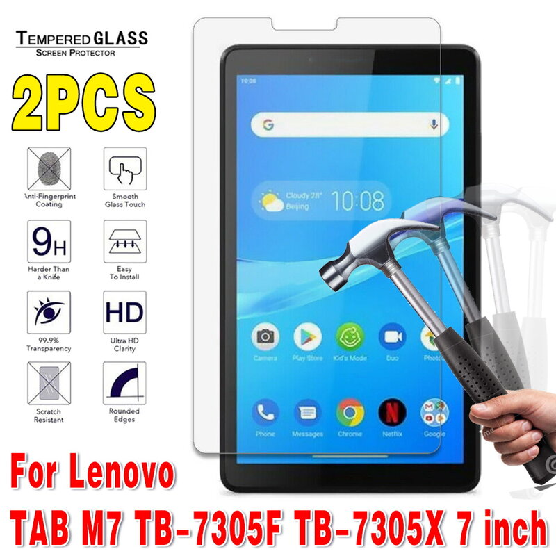 2Pcs Tempered Glass Tablet Lenovo TAB M7 TB-7305F/TB-7305X 7 Inch 2.5D Penutup Penuh Film Pelindung