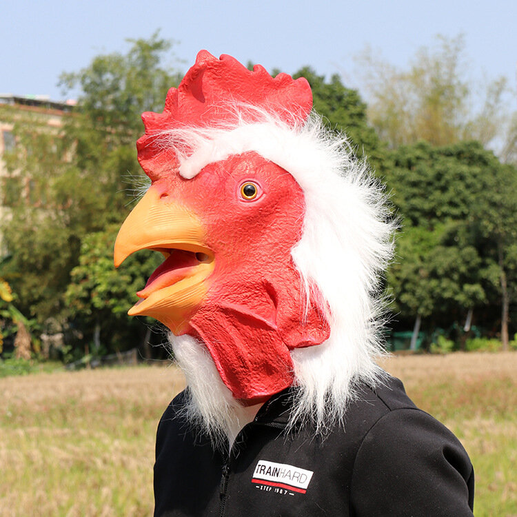 Animal masks realistic with hair white rooster mask headgear masquerade stage performance props