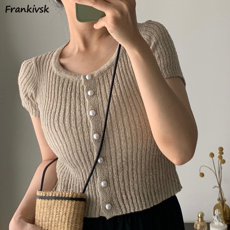 Stretchy Women Shirt Solid Colors Single Breasted Cropped Spring Comfortable Harajuku Vintage All-match Ulzzang Skin-friendly