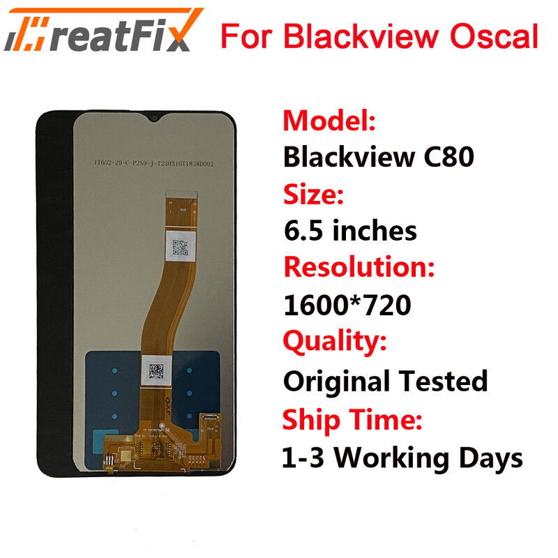 LCD Display Touch Screen para BLACKVIEW OSCAL C80, Substituição Do Painel De Vidro Frontal, 6,5 pol