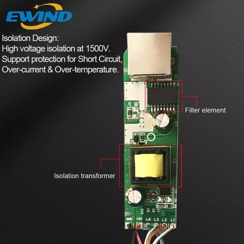 Ewind Gigabit PoE Splitter 10/100/1000Mbps IEEE802.3af/ที่44-57V ถึง12V สำหรับกล้อง IP ไร้สาย AP หรือไม่กล่องรับสัญญาณ