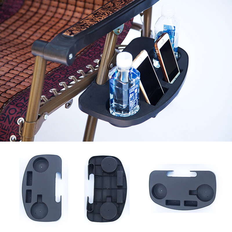 Black Lounge Plastic Recliner Tools Camping Outdoor Clip Drinks Holder Folding Chair Tray Cup Travel Accessories Portable