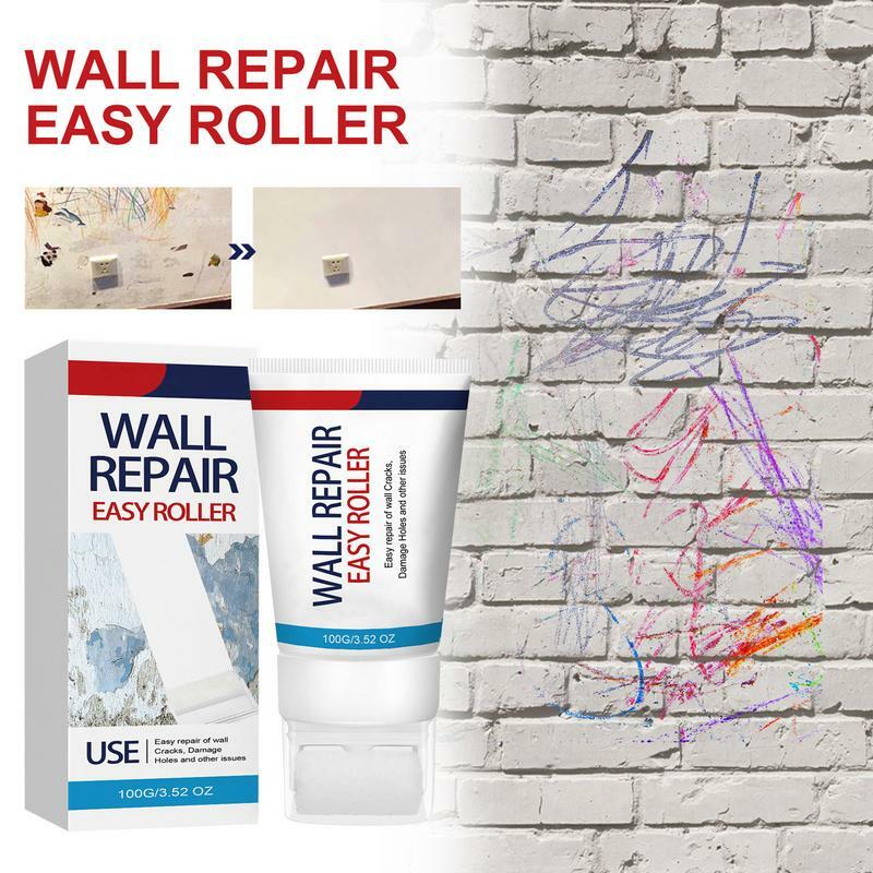Pasta de reparación de pared de secado rápido, agente de reparación de pared de 100g con diseño de cepillo de rodillo, impermeable, pasta blanca resistente a grietas, recarga de azulejos