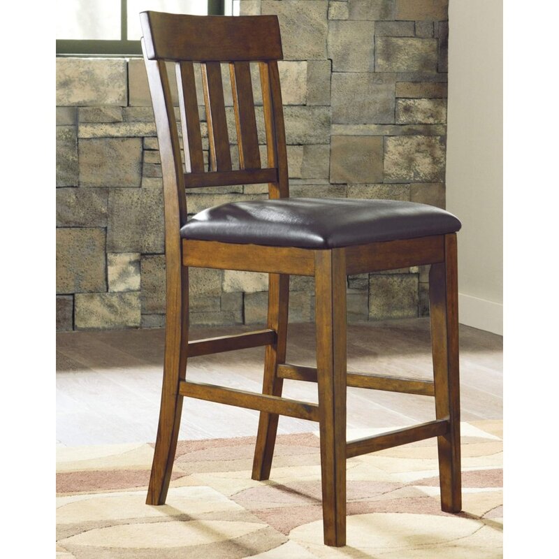 Ralene Traditional 26" Counter Height Faux Leather Seat Barstool, 2 Count, Brown
