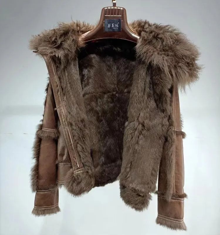 traf zara 2023  hiver fourrure femme vestescourt en peau , naturelle lapin doublure, luxe à la mode mouton pour Tourner le col manteau