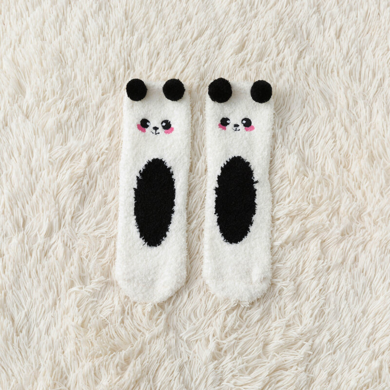 Cute Cartoon Plush Tube Socks, meias de sono espessadas, meias quentes, meias de meia panturrilha, 1 par