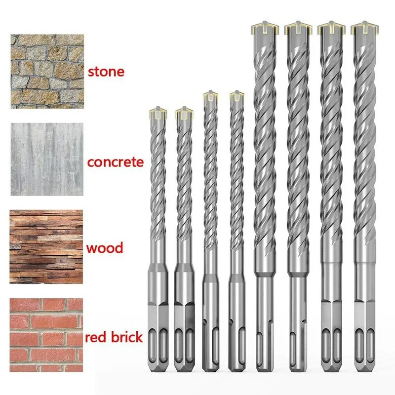 Tungsten Steel Alloy Electric Hammer Drill Bits Round Shank Square Shank Impact Drill Hole Saw Drilling Concrete Rock Stone