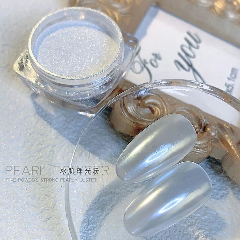 Poudre chromée blanche avec effet miroir pour ongles, perle scintillante