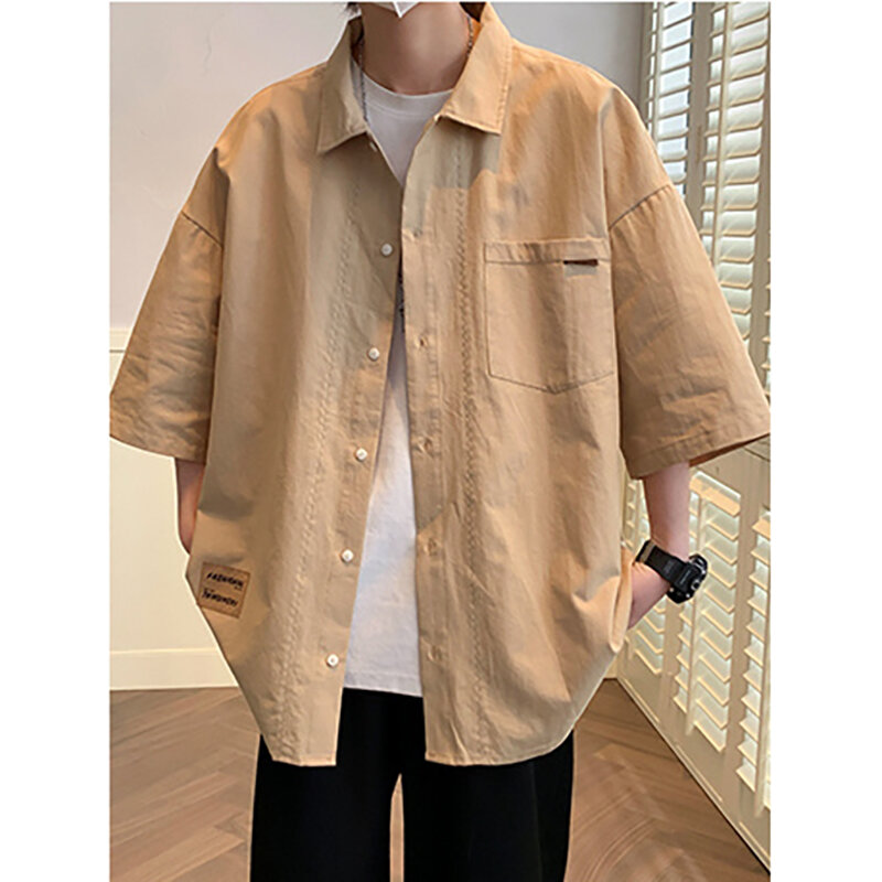 Fashion Lapel Spliced Loose Solid Color Casual Shirts Men's Clothing 2024 Summer New Oversized All-match Tops Korean Shirts