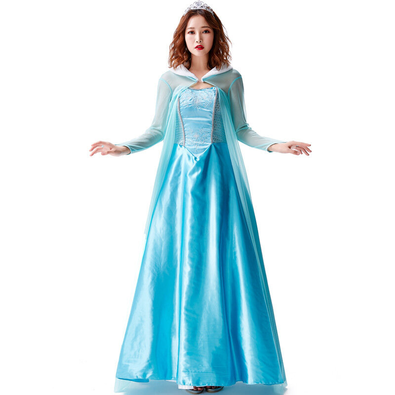 Disfraz de reina de la nieve de la película para adultos, Elsa, disfraz de Halloween, vestido de fantasía