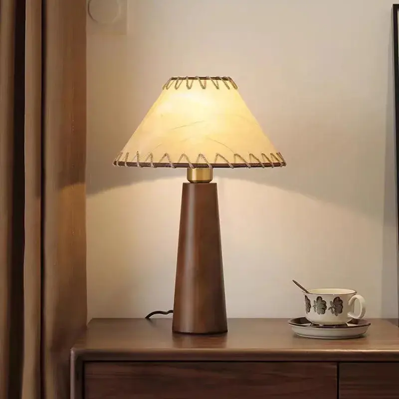 Minimalist Style Wooden Table Lamp Bedroom Bedside Handmade Paper with Hemp Rope Lampshade Hotel Inns Decoration Table Light