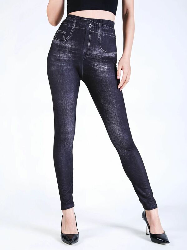 YRRETY-caneleiras jeans falsas escovadas para meninas, calça lápis minimalista, elástico alto macio, apertado sem costura, moda retrô, sexy