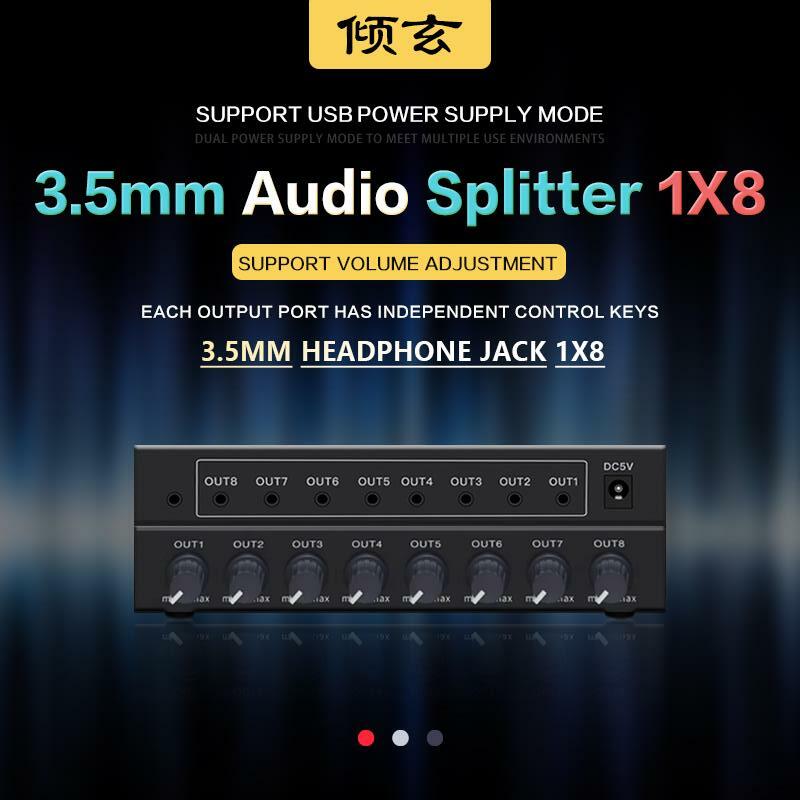 Rozdzielacz słuchawek 3.5mm AUX z wieloma słuchawkami rozdzielacz Audio wzmacniacz słuchawkowy wzmacniacz Audio Stereo rozdzielacz Adapter słuchawkowy 1x8