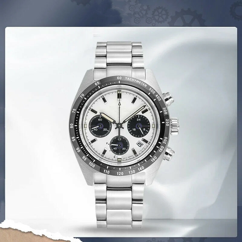 Panda Solar podświetlany luksusowy męski zegarek kwarcowy z chronografem kalendarz wodoodporna stal nierdzewna męski zegarek