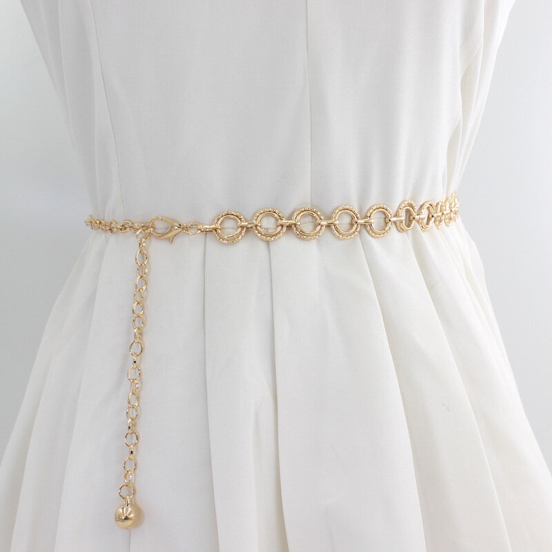 Cinturón de cadena de Metal circular para Mujer, cinturilla dorada y plateada, estilo Hip Hop, accesorios de vestir