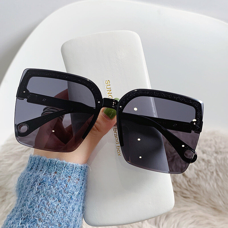 Gafas de sol cuadradas Vintage para hombre y mujer, lentes de sol de gran tamaño, sin montura, diseño de marca, UV400