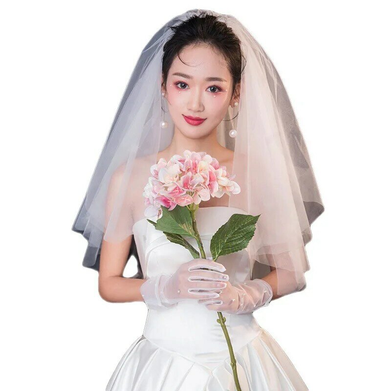 2-Tier Bridal Veil with Comb Ivory  Tulle Veil Simple Short Veils Charming Elegant Cathedral Veil Wedding Dress Access