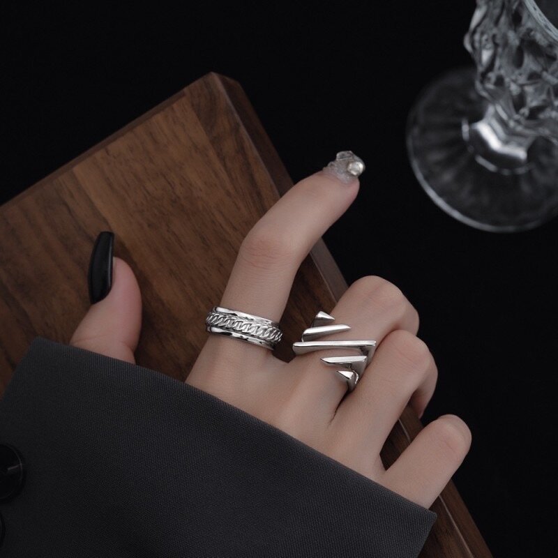 BF Club-925 anéis esterlinas para mulheres, anel geométrico artesanal, anel de tira irregular, presente de festa de Natal, moda