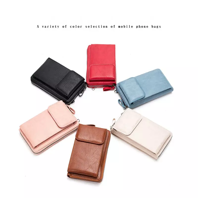 Tas selempang kecil wanita, dompet ponsel kulit PU dengan slot kartu tas selempang untuk ponsel, kartu, Aksesori