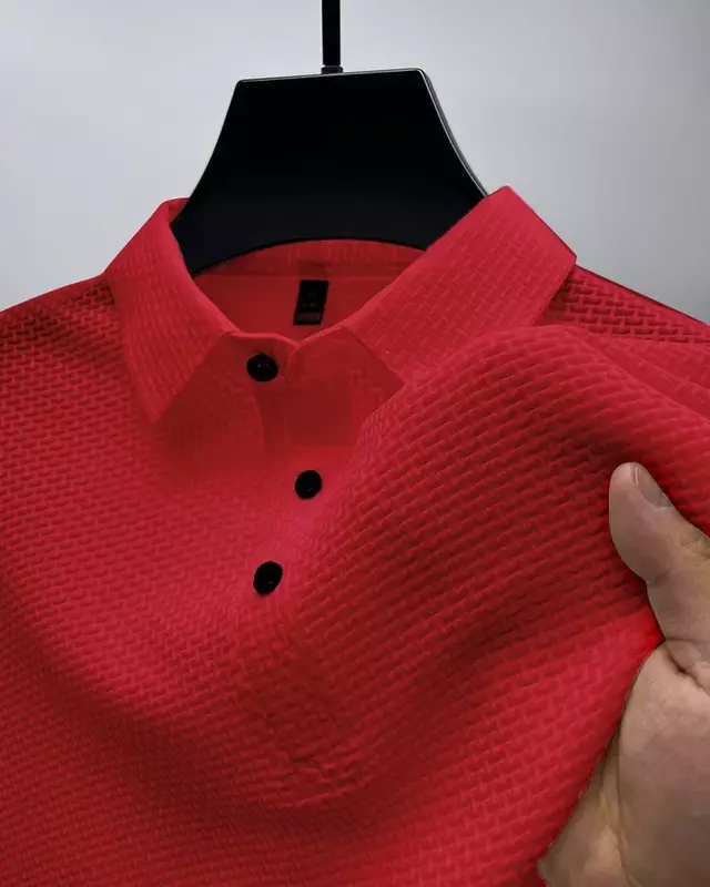 Летняя мужская шелковая вязаная рубашка-поло с вырезами, Корейская Роскошная Модная Повседневная Удобная крутая дышащая футболка с коротким рукавом, Топ