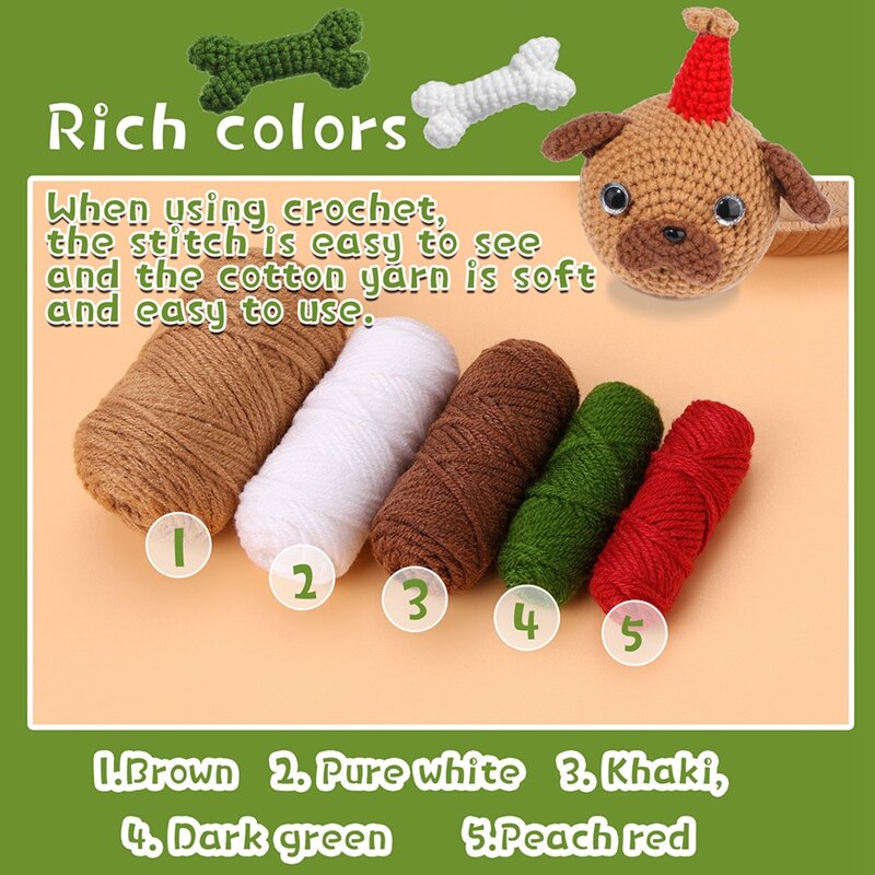 DIY Basket Dog Crochet Kit, Plush Doll, Knitting Fios, Agulhas, Fácil, Novo