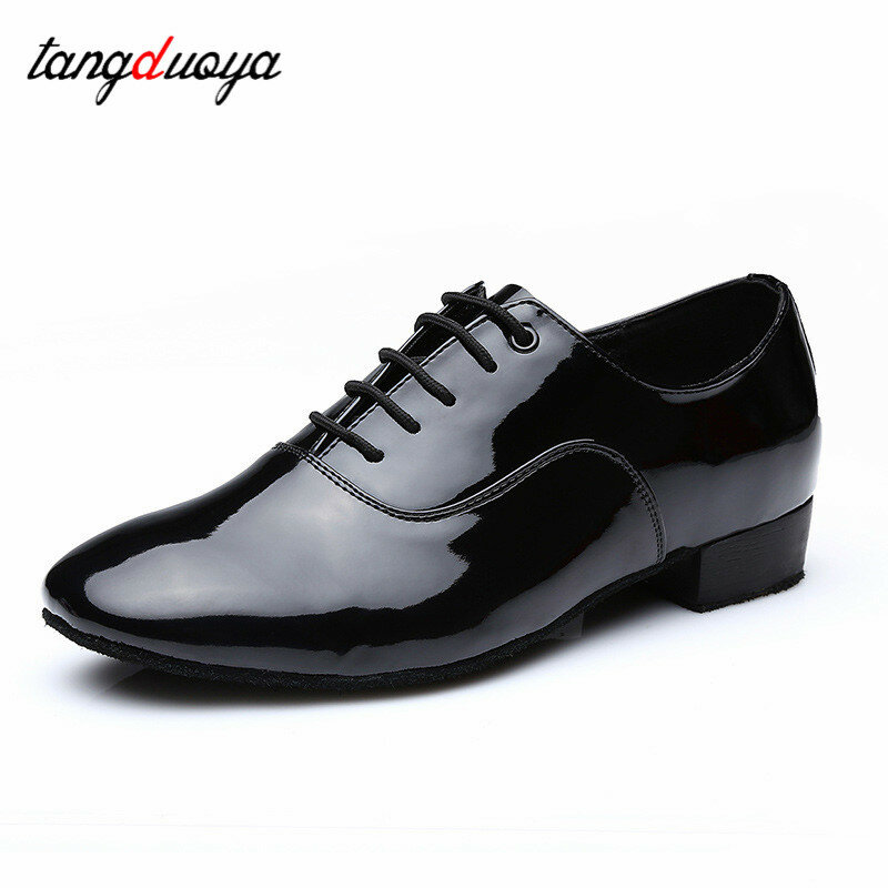 Sepatu dansa Salsa Tango Latin pria sepatu dansa kulit Modern sepatu Ballroom hak persegi 2.5cm dewasa anak laki-laki sepatu pesta dansa pria