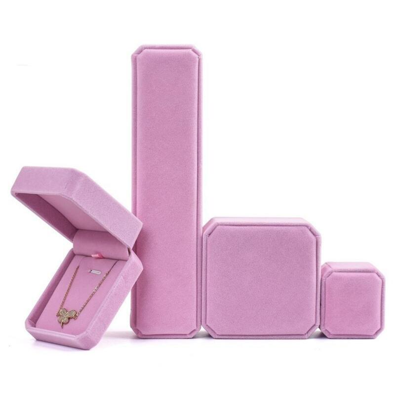Quality Wedding Jewelry Storage Case Pink Velvet Ring Earrings Necklace Bracelet Organizer Luxury Jewellry Display Gift Box
