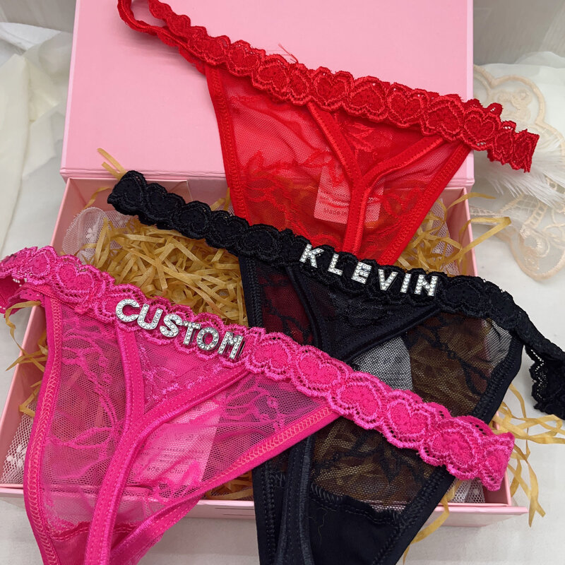 Customize Thong For Women Custom Panties With Name Crystal Letters Sexy Fashion Lace Underwear Waist Chain Jewelry Birthday Gift