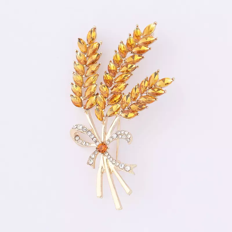 Fashion Women Jewelry Accessories Wholesale Three Head Wheat Brooch Ukraine Badge Shiny Rhinestone Lapel Pin For Luxury Clothing