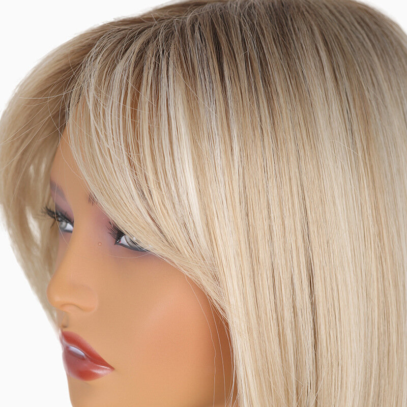 SNQP Wig rambut lurus pendek 39cm Wig pirang Parted tengah rambut Wig gaya baru untuk wanita pesta Cosplay harian tahan panas alami