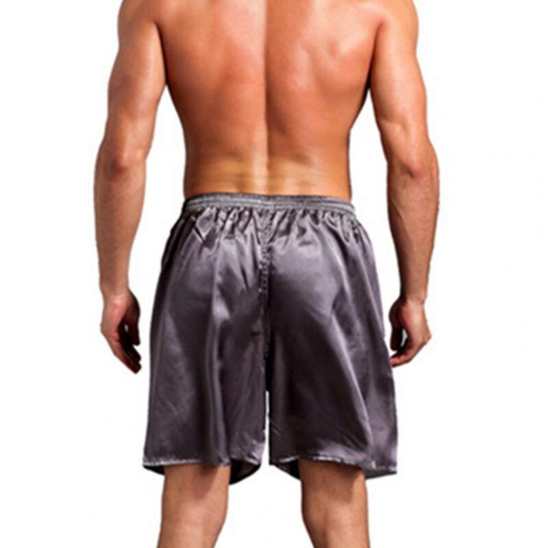 Mannen Boxers Effen Kleur Plus Size Losse Mid Taille Zomer Slips Voor Slapen Satijn Zijde Vijf-Punt Shorts Losse pyjama Nachtkleding