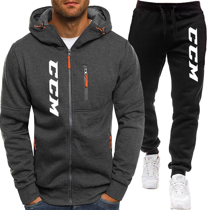 CCM-Conjunto de treino casual masculino, moletons e calças, terno de corrida masculino, jaqueta com zíper, moletons, outono