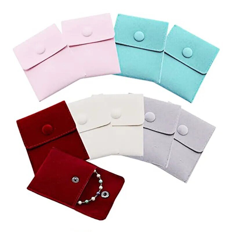 Bolsa de franela de 5 piezas, embalaje de regalo con botón a presión para pulsera, collar, pendientes, anillo, almacenamiento, pequeña