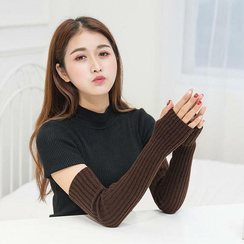 Long Fingerless Gloves Women Girls Wrist Elbow Thermal Glove Hand Arm Warmers Knitted Elbow Mittens Anime Arm Sleeves Mitten