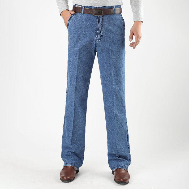 Ukuran 30-45 Pria Bisnis Jeans Klasik Pria Stretch Plus Ukuran Longgar Lurus Pria Denim Celana Katun Biru bekerja Jeans Pria