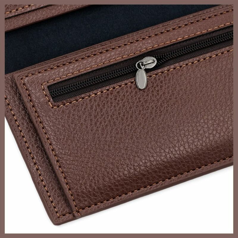 남성용 지퍼 장지갑, 한국 스타일, 대용량 방수 가죽 지갑, 계약 단색 카드 지갑