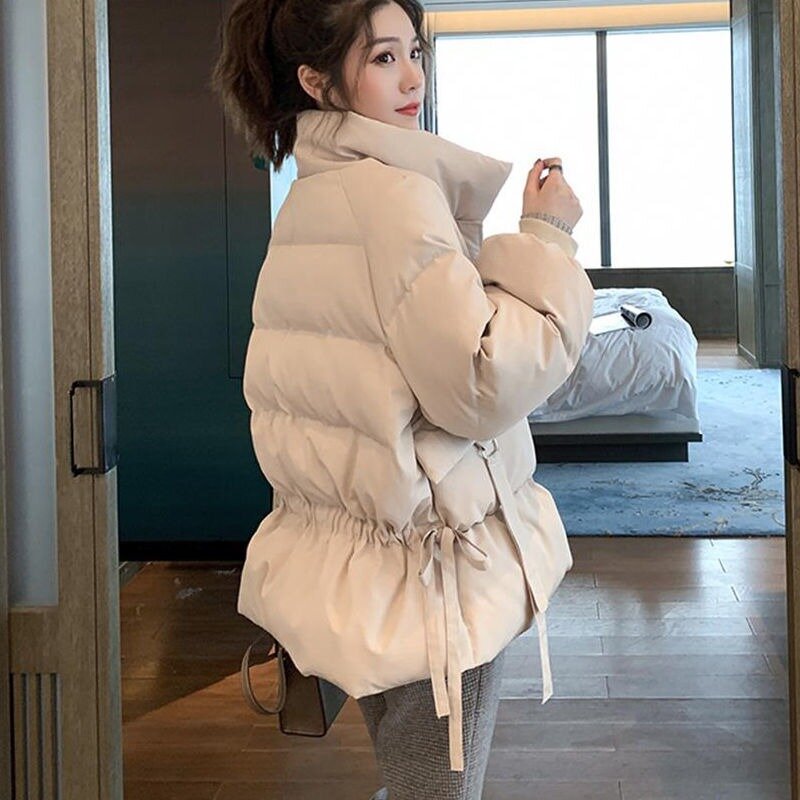 Casaco feminino de algodão, Parkas curtas, jaqueta solta, outwear grosso, simplicidade versátil na moda, sobretudo de inverno, novo, 2023