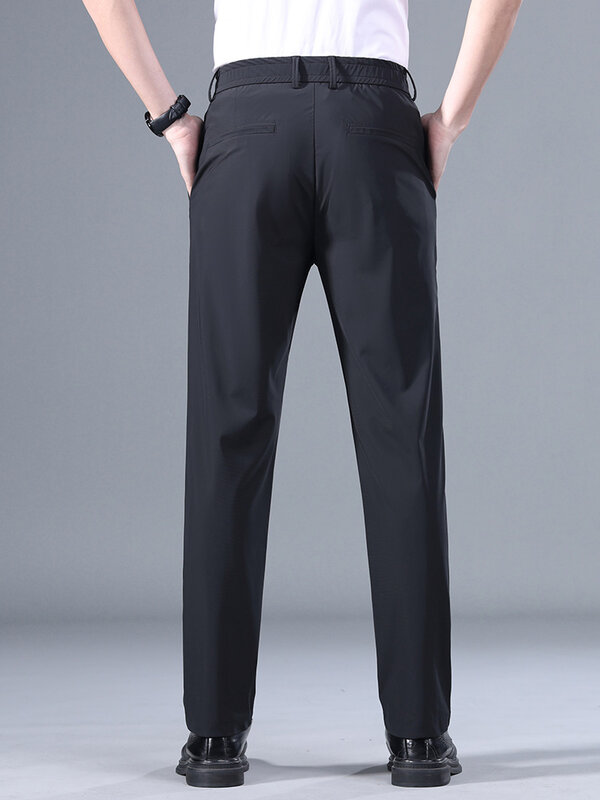 Pantalones lisos elásticos para hombre, pantalón de negocios, cintura elástica, estilo clásico coreano, traje informal fino, negro, gris y azul, marca de verano