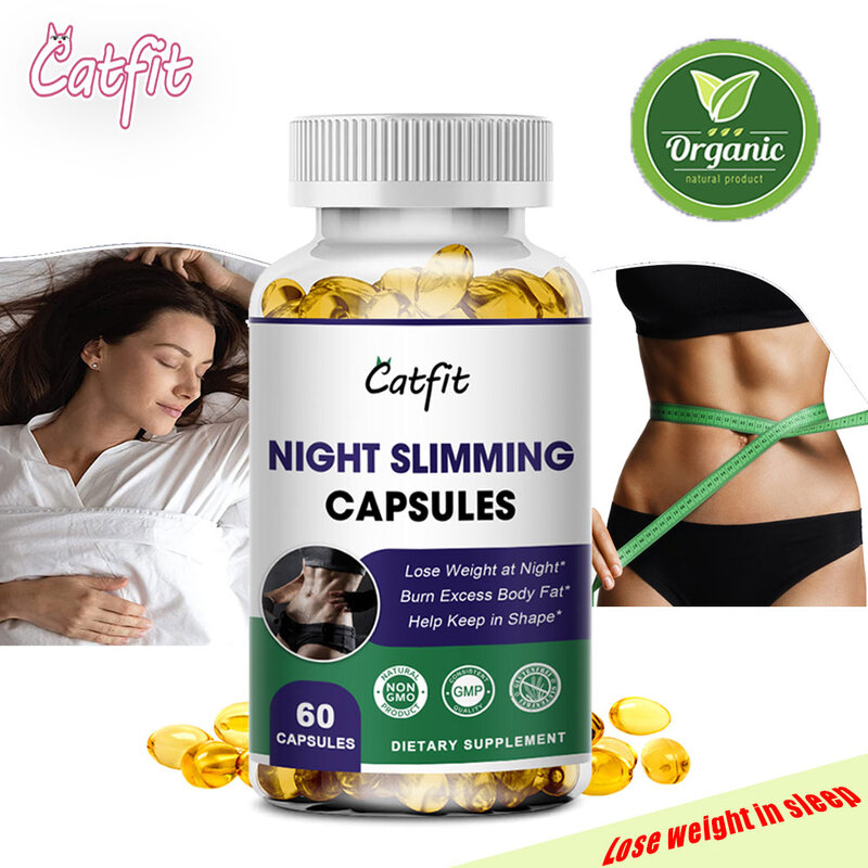 Catfit cápsula quemadora de grasa nocturna, ácido málico, gestión de la grasa del vientre, asistencia metabólica en la dieta del sueño