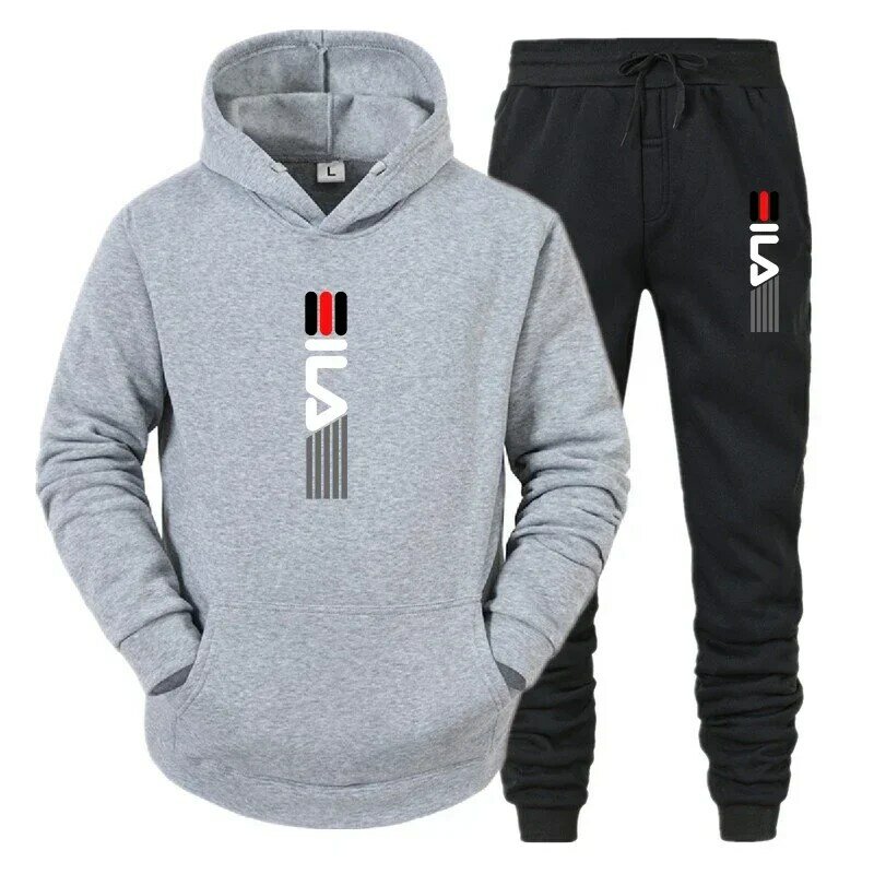 Fashion Men's Sport Sets Casual Print Hoody Tracksuit Clothes Pullover Sweat-shirt Hoodies and Sweatpants 2 Piece Set