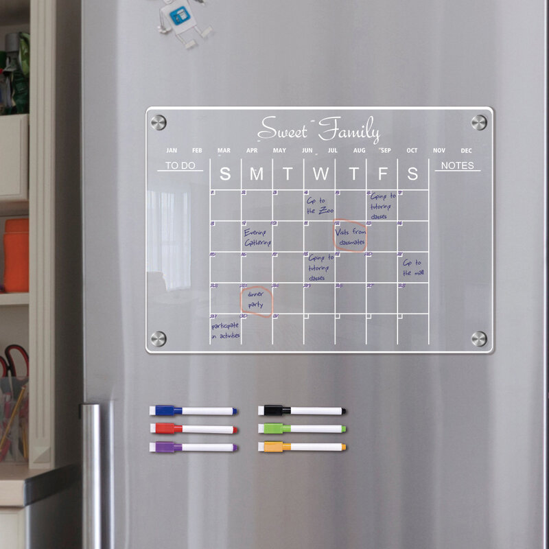 Tableau blanc magnétique en acrylique effaçable à sec, calendrier hebdomadaire, enregistrement d'apprentissage, licence de réfrigérateur