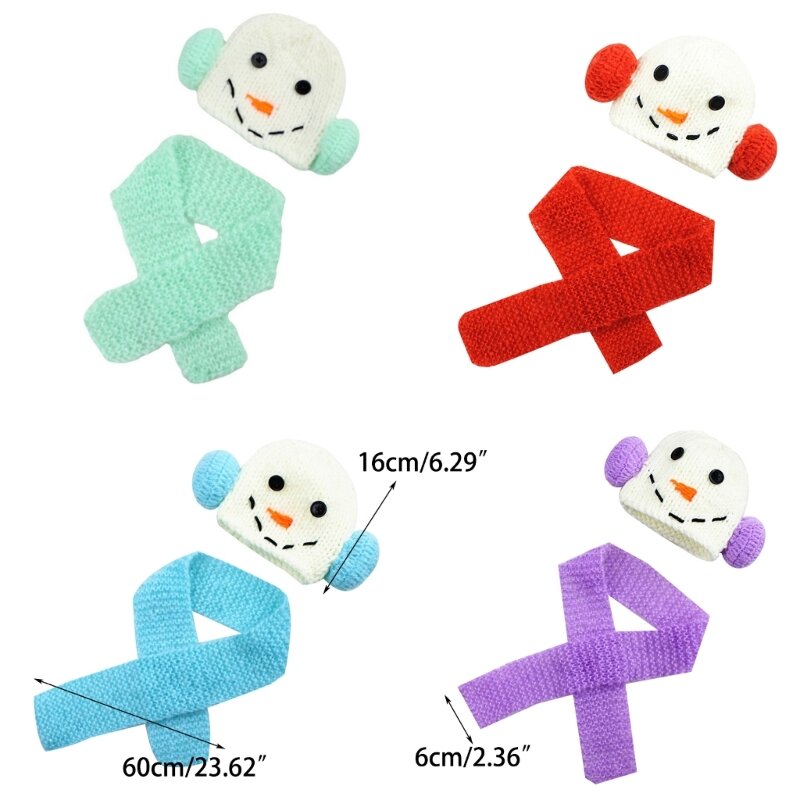 Conjunto gorro y bufanda punto para bebé, conjunto accesorios para fotografía muñeco nieve para recién nacido, 2