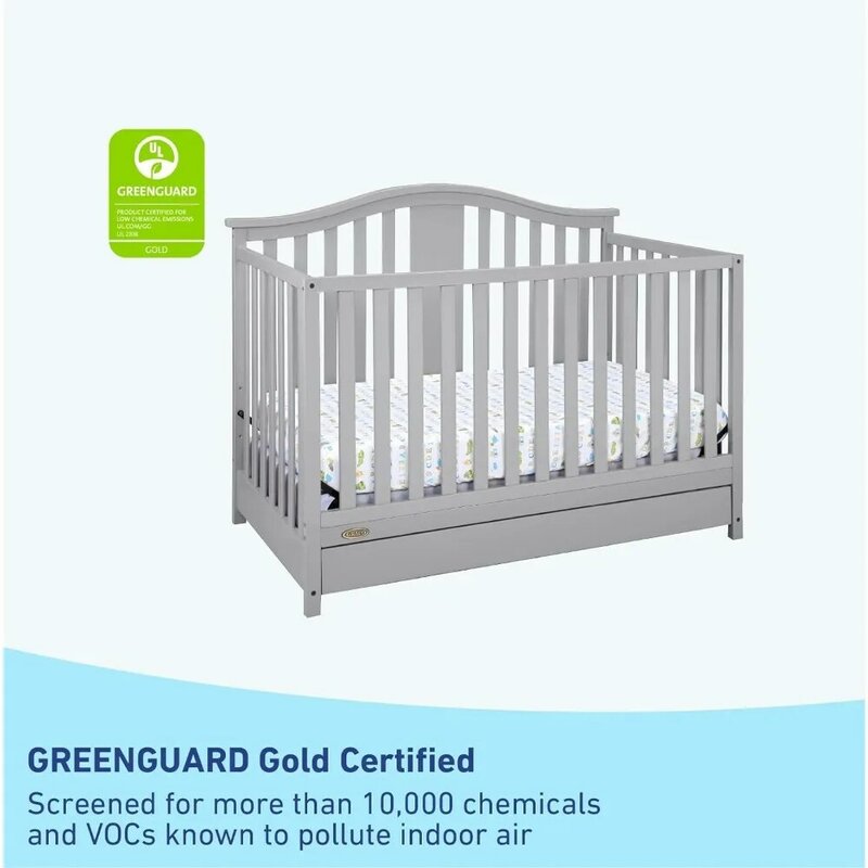 Кроватка-трансформер с выдвижным ящиком (серый галька)-Сертификация GREENGUARD Gold, кроватка с выдвижным ящиком, в комплект входит полноразмерная детская кроватка