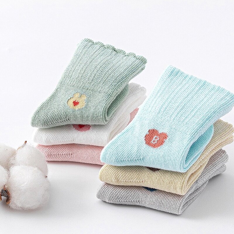 Meias curtas coloridas quentes para crianças, meias de bebê, coelho fofo, macio, primavera, novo