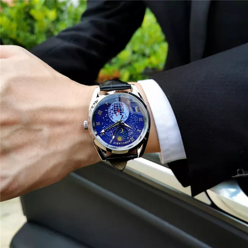 AOKULASIC 2023 Men's Automatic Watches Fashion Casual Leather Band Mechanical Wristwatches Man Waterproof Watch Luminous Clocks