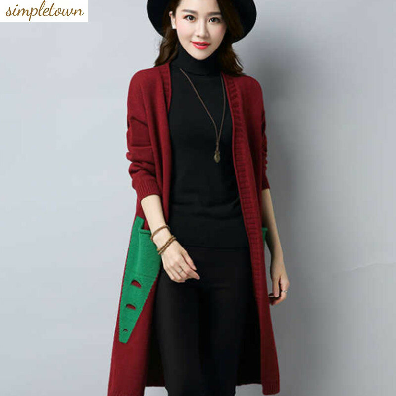 Duża kurtka sweter średniej długości jesień/zima nowa koreańska wersja jesienna damska sweter dziergany długi sweter