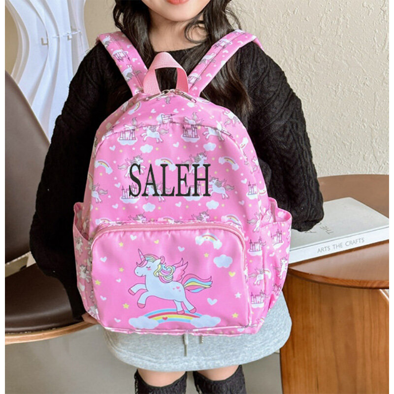 Mochila con nombre personalizado para estudiantes, mochila con estampado de dibujos animados para niños, bonita mochila de guardería para bebé, tendencia