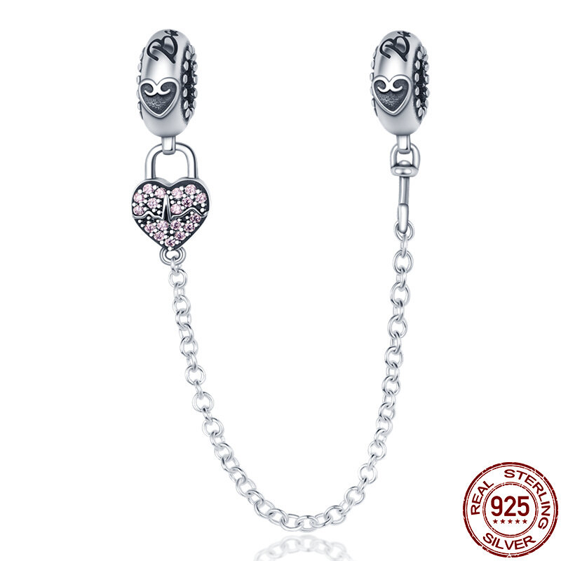 925 Sterling Silver Charm Daisy Flower Pendant 9 Models Zircon Safety Chain Charms Bead Fit Original Pandora Bracelets DangleDIY