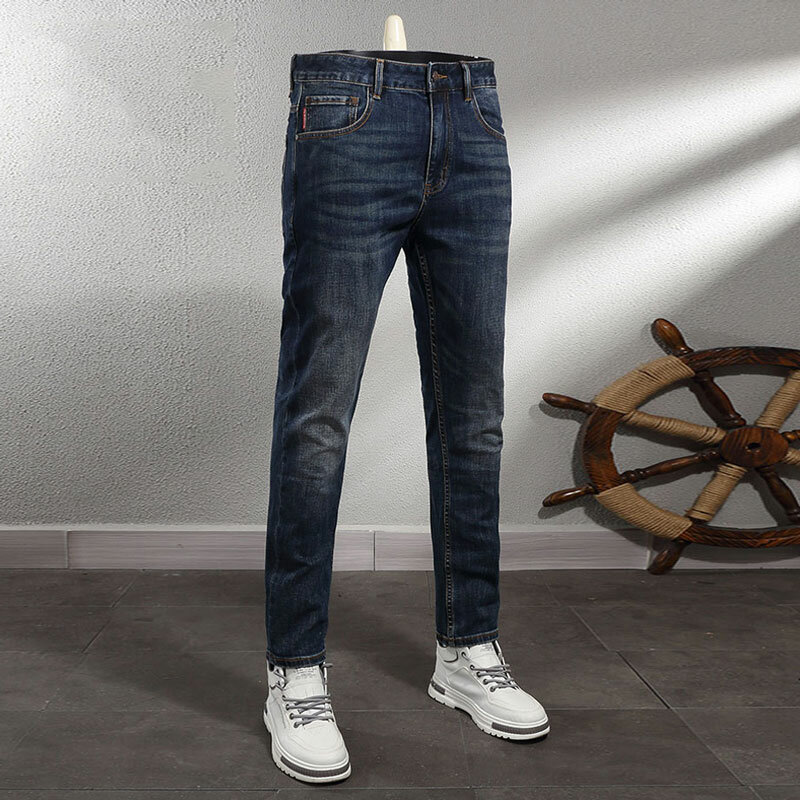 Europäische Vintage Mode Männer Jeans Retro gewaschen blau elastisch Slim Fit Designer Jeans Männer Hose lässig Jeans hose Hombre