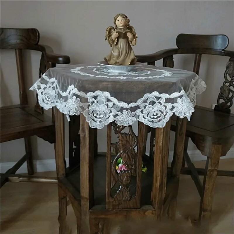 Luxury European Round Lace Embroidered Tablecloth Home Kitchen Placemat Small Balcony Coffee Table Coaster Furniture Dust Cloth